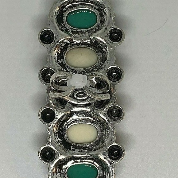 Green Turquoise White Buffalo Silver Ring adjstbl - Picture 9 of 9